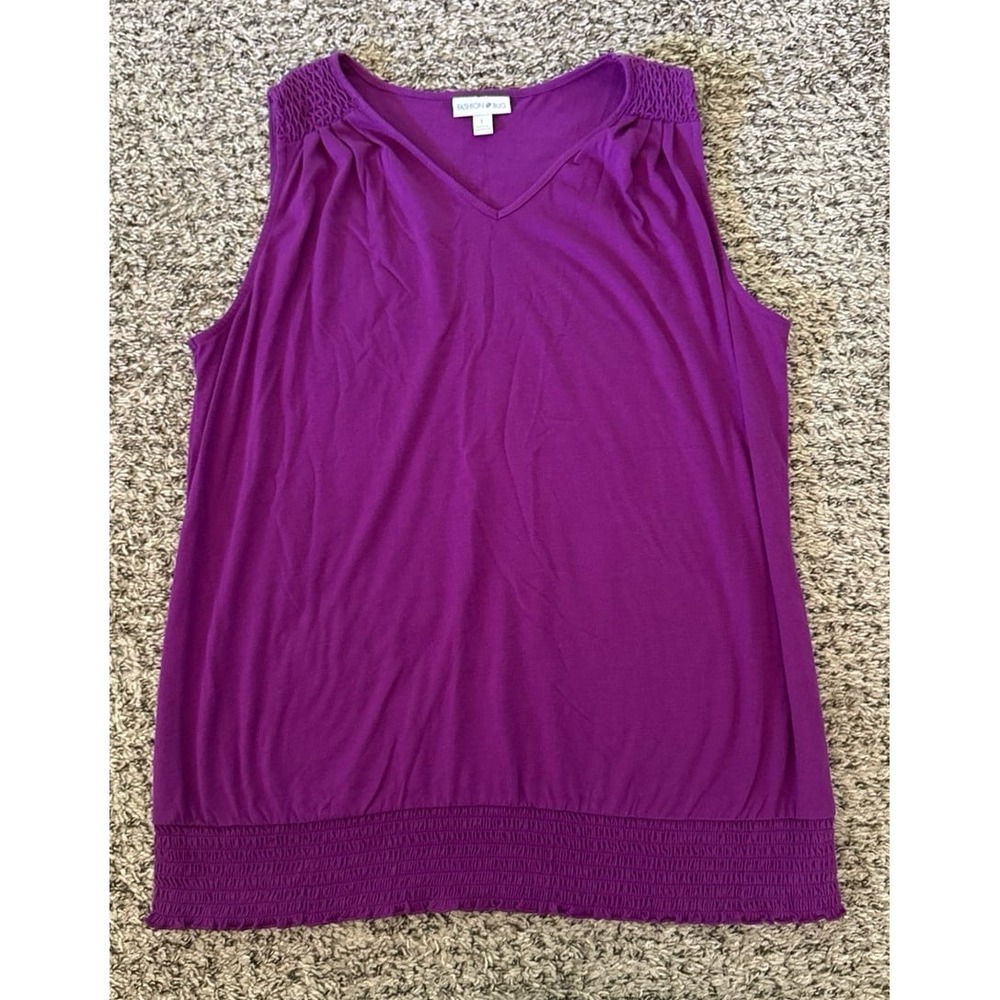 Fashion Bug Fuchsia Purple Smocked Detail Sleeveless Tank T-shirt Top Size Large